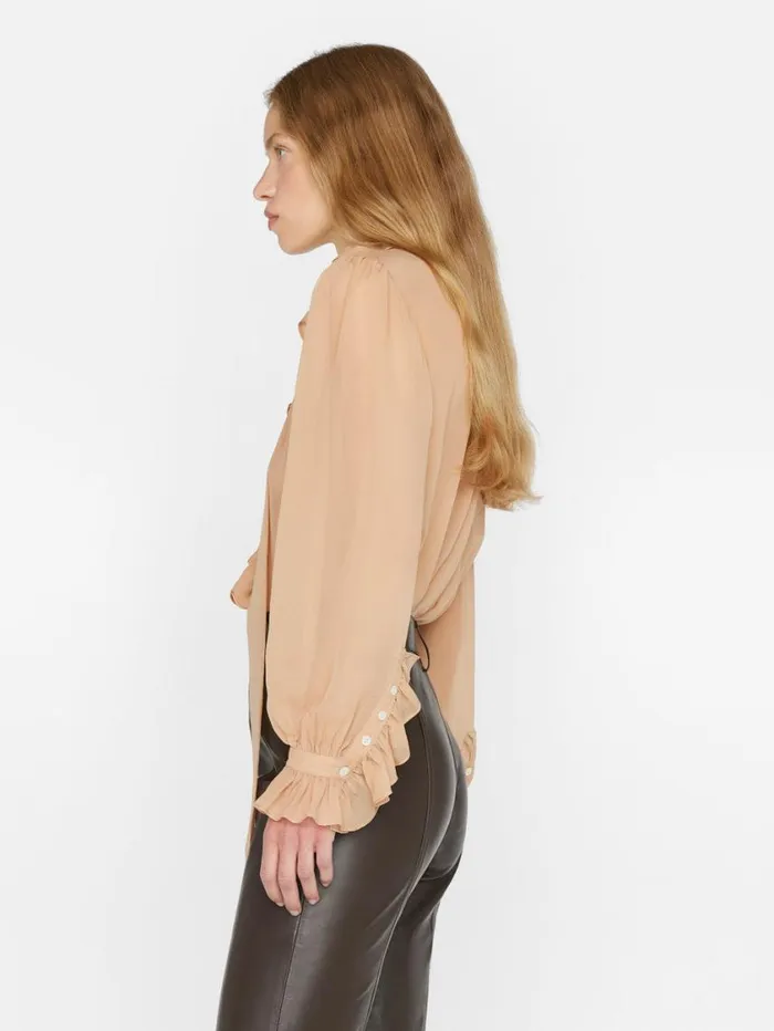 Women Tops and Blouses FRAME Ruffle Front Button Up Shirt 8212 Blush Women Tops and Blouses FRAME Ruffle Front Button Up Shirt 8212 Blush