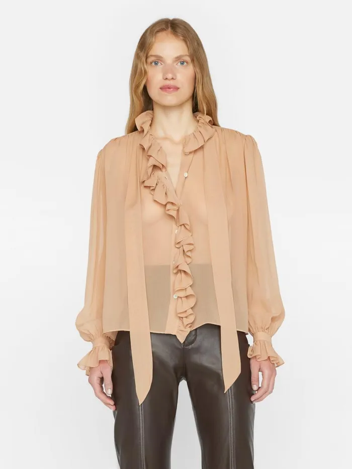 Women Tops and Blouses FRAME Ruffle Front Button Up Shirt 8212 Blush Women Tops and Blouses FRAME Ruffle Front Button Up Shirt 8212 Blush