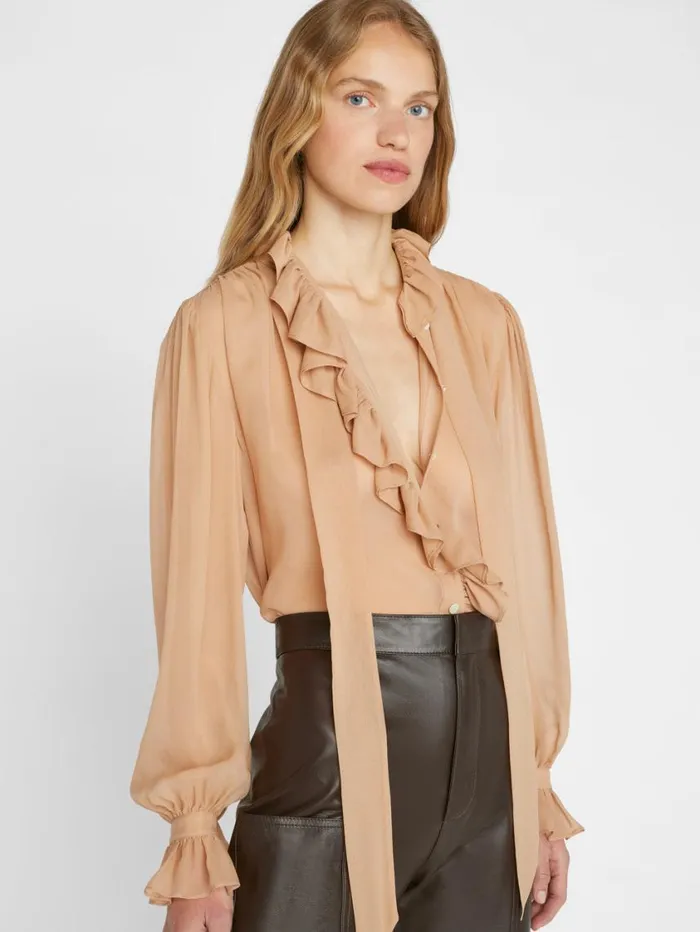 Women Tops and Blouses FRAME Ruffle Front Button Up Shirt 8212 Blush Women Tops and Blouses FRAME Ruffle Front Button Up Shirt 8212 Blush