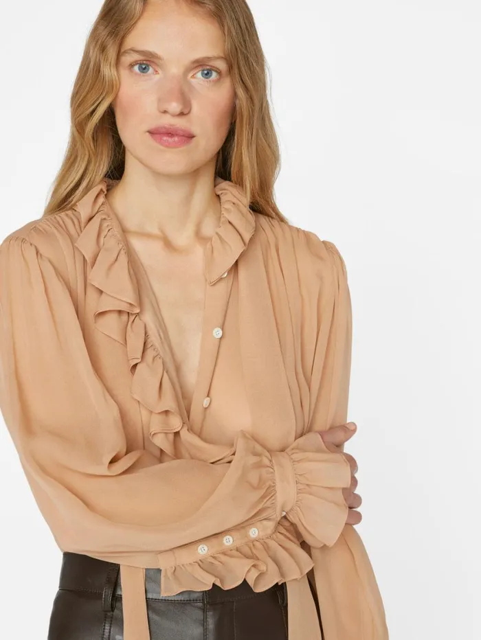 Women Tops and Blouses FRAME Ruffle Front Button Up Shirt 8212 Blush Women Tops and Blouses FRAME Ruffle Front Button Up Shirt 8212 Blush