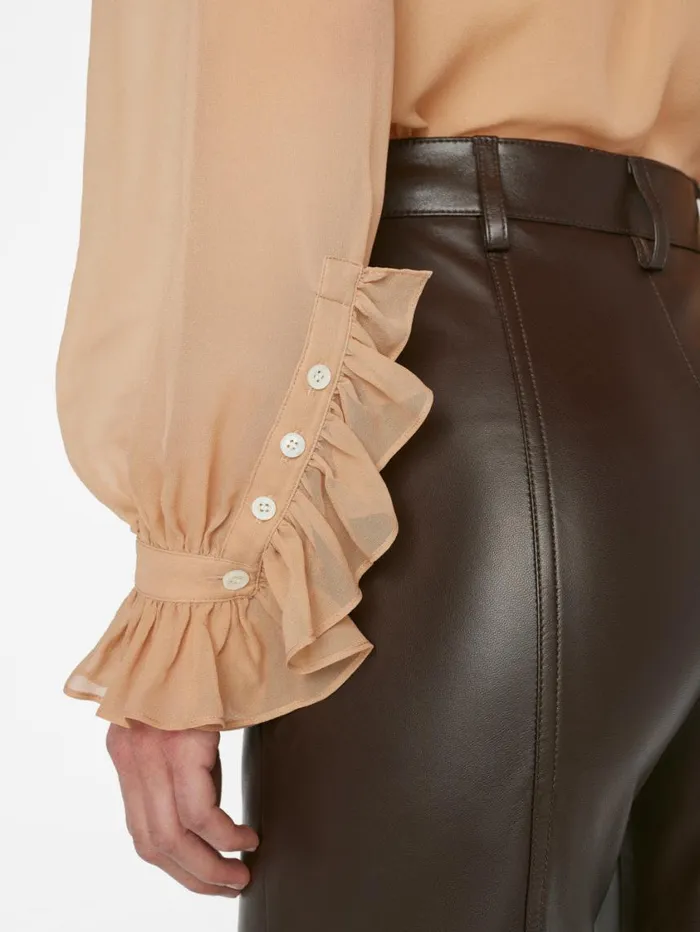 Women Tops and Blouses FRAME Ruffle Front Button Up Shirt 8212 Blush Women Tops and Blouses FRAME Ruffle Front Button Up Shirt 8212 Blush