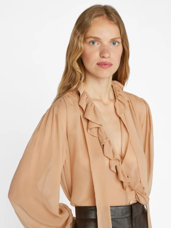 Women Tops and Blouses FRAME Ruffle Front Button Up Shirt 8212 Blush Women Tops and Blouses FRAME Ruffle Front Button Up Shirt 8212 Blush