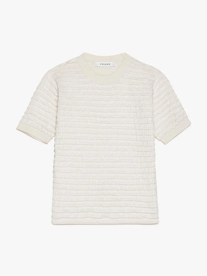 Women Tops and Blouses FRAME Smocked Short Sleeve Sweater 8212 Blanc