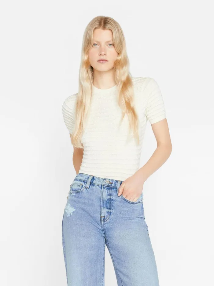 Women Tops and Blouses FRAME Smocked Short Sleeve Sweater 8212 Blanc Women Tops and Blouses FRAME Smocked Short Sleeve Sweater 8212 Blanc