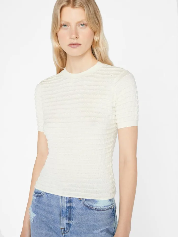 Women Tops and Blouses FRAME Smocked Short Sleeve Sweater 8212 Blanc Women Tops and Blouses FRAME Smocked Short Sleeve Sweater 8212 Blanc