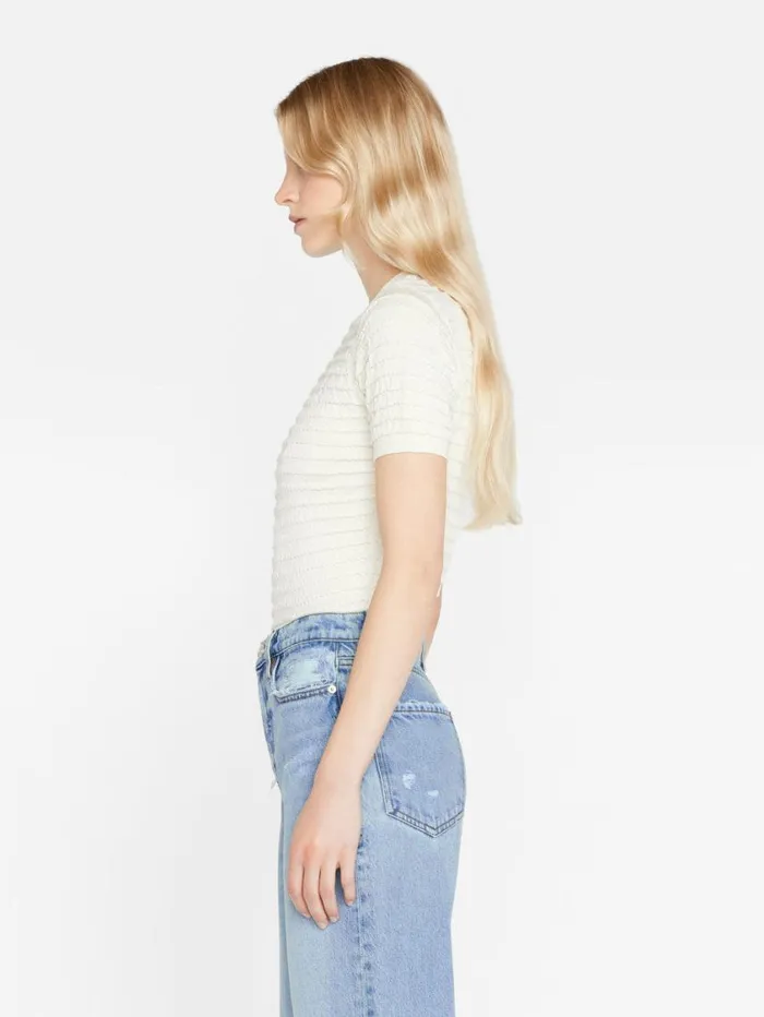 Women Tops and Blouses FRAME Smocked Short Sleeve Sweater 8212 Blanc Women Tops and Blouses FRAME Smocked Short Sleeve Sweater 8212 Blanc