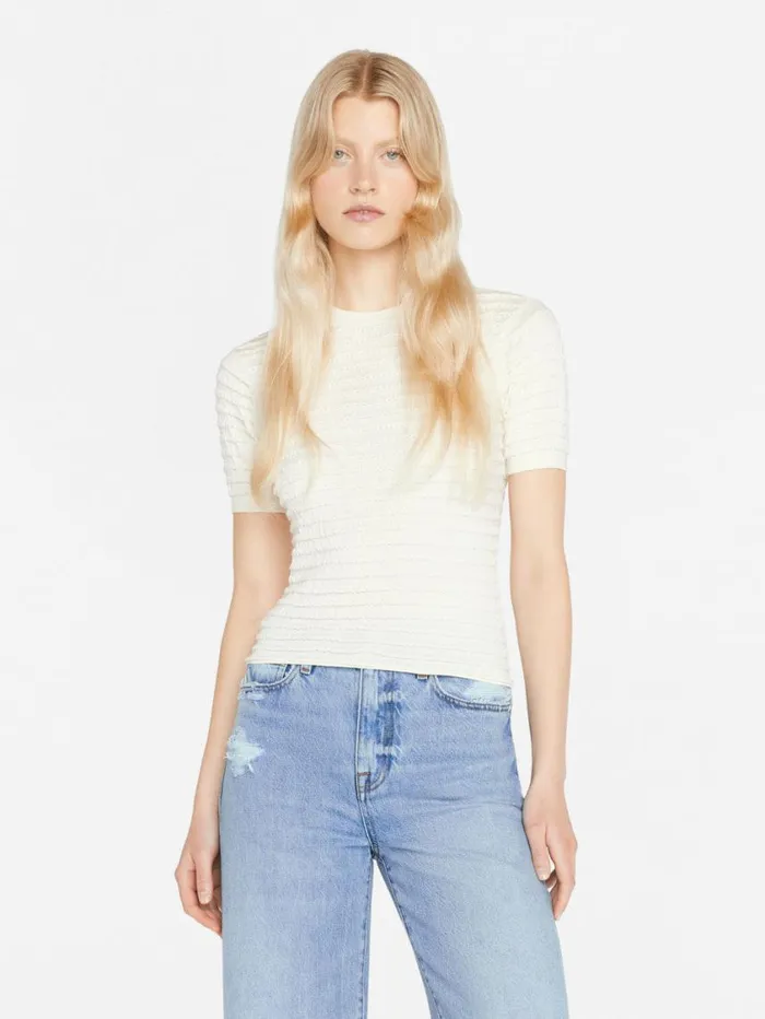 Women Tops and Blouses FRAME Smocked Short Sleeve Sweater 8212 Blanc Women Tops and Blouses FRAME Smocked Short Sleeve Sweater 8212 Blanc