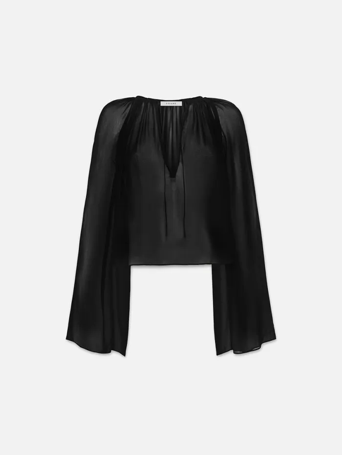 Women Tops and Blouses FRAME VNeck Shirred Blouse 8212 Black