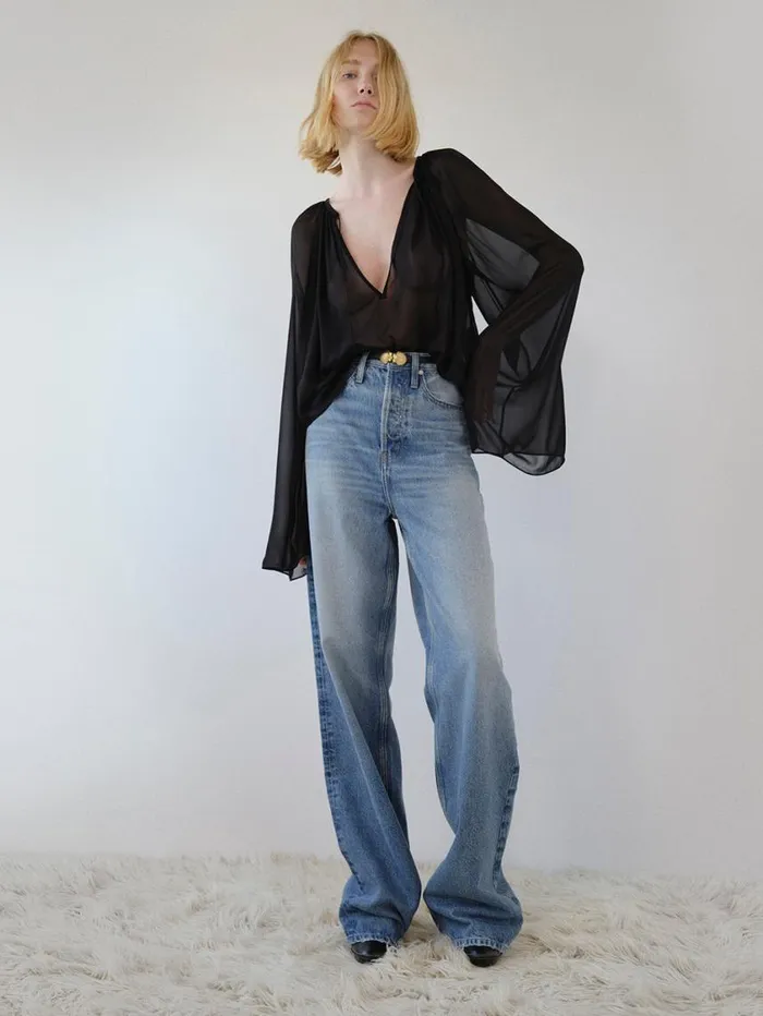 Women Tops and Blouses FRAME VNeck Shirred Blouse 8212 Black
