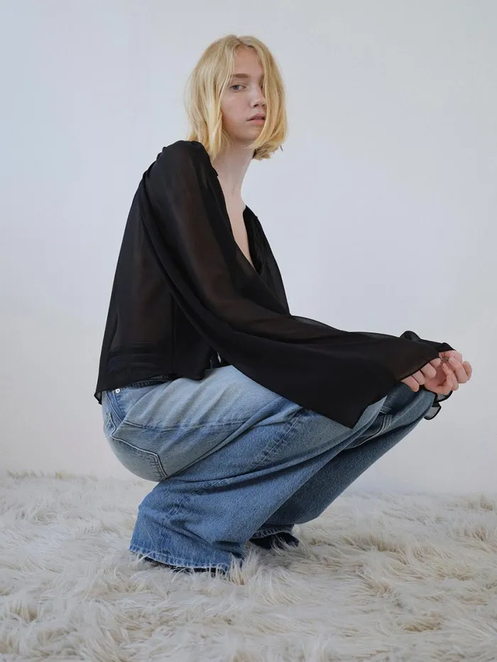Women Tops and Blouses FRAME VNeck Shirred Blouse 8212 Black