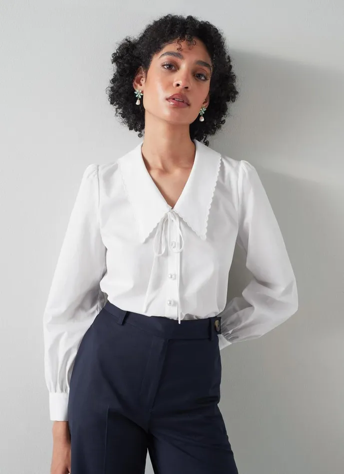 Women Tops LKBennett Beecham White Cotton Collar Blouse White Women Tops LKBennett Beecham White Cotton Collar Blouse White