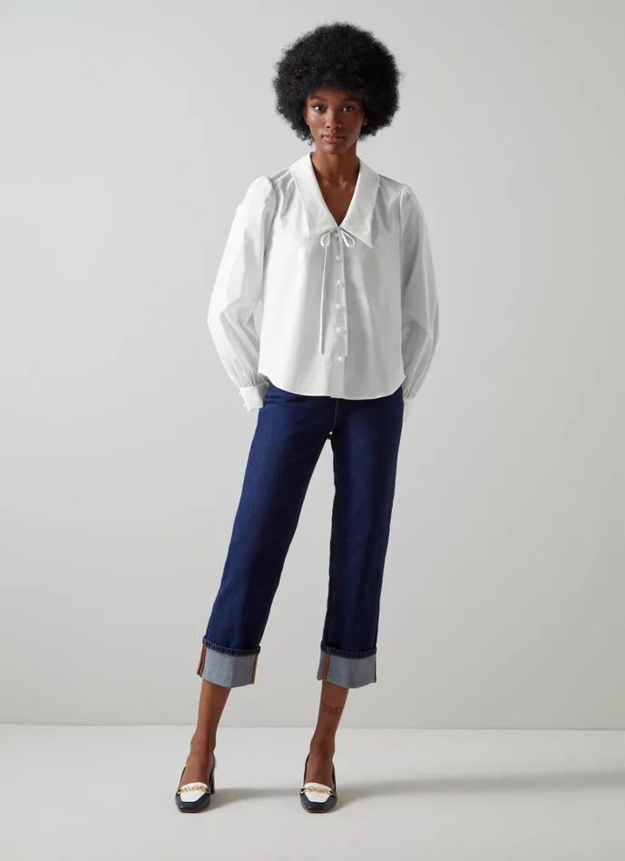 Women Tops LKBennett Beecham White Cotton Collar Blouse White Women Tops LKBennett Beecham White Cotton Collar Blouse White