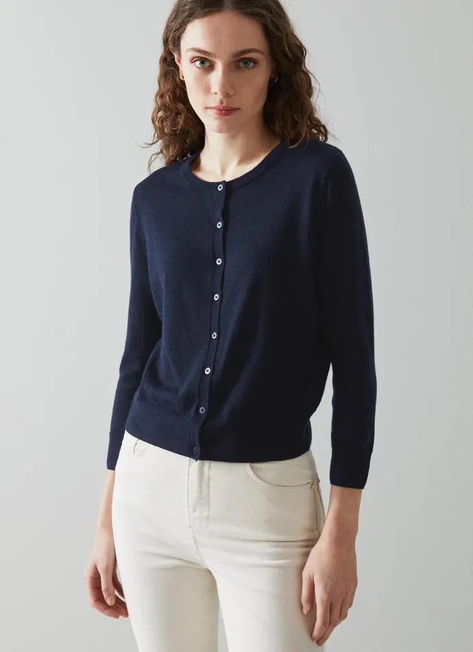 Women Tops LKBennett Bonnie Navy Crew Neck Cardigan Sloane Blue Women Tops LKBennett Bonnie Navy Crew Neck Cardigan Sloane Blue