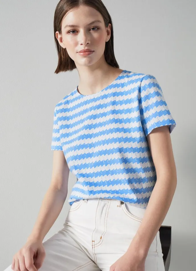 Women Tops LKBennett Calder Blue And White Wavy Stripe Organic Cotton TShirt White Provence Women Tops LKBennett Calder Blue And White Wavy Stripe Organic Cotton TShirt White Provence