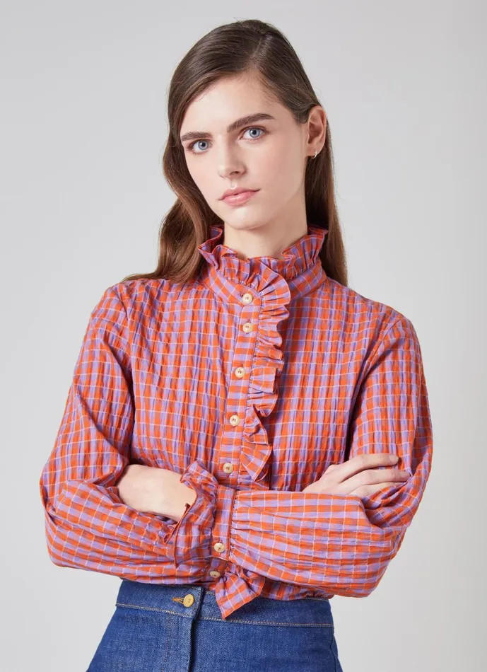 Women Tops LKBennett Camille Purple And Orange Gingham CottonBlend Blouse Orange Women Tops LKBennett Camille Purple And Orange Gingham CottonBlend Blouse Orange
