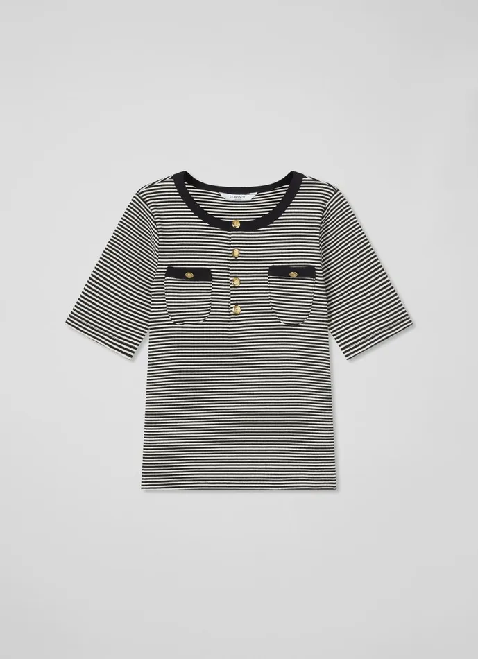 Women Tops LKBennett Charlie Black And Cream Striped TShirt Black Cream