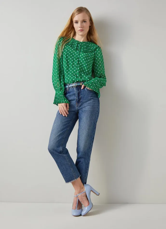 Women Tops LKBennett Dita Green And Blue Spot Print Blouse Green Blue Women Tops LKBennett Dita Green And Blue Spot Print Blouse Green Blue