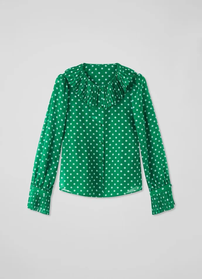 Women Tops LKBennett Dita Green And Blue Spot Print Blouse Green Blue Women Tops LKBennett Dita Green And Blue Spot Print Blouse Green Blue