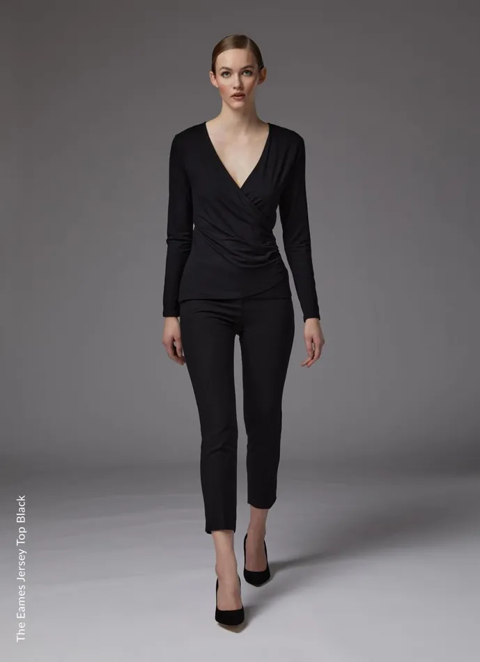 Women Tops LKBennett Eames Black Jersey Wrapover Top Black
