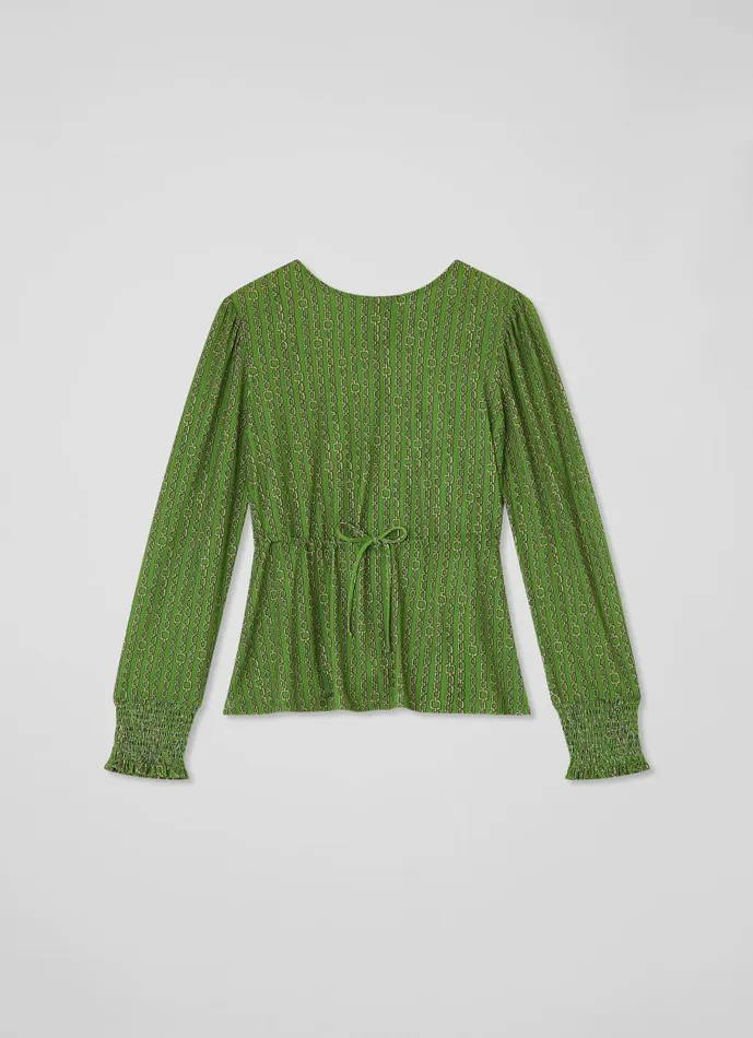 Women Tops LKBennett Ellie Green Chain Print Drawstring Top Green