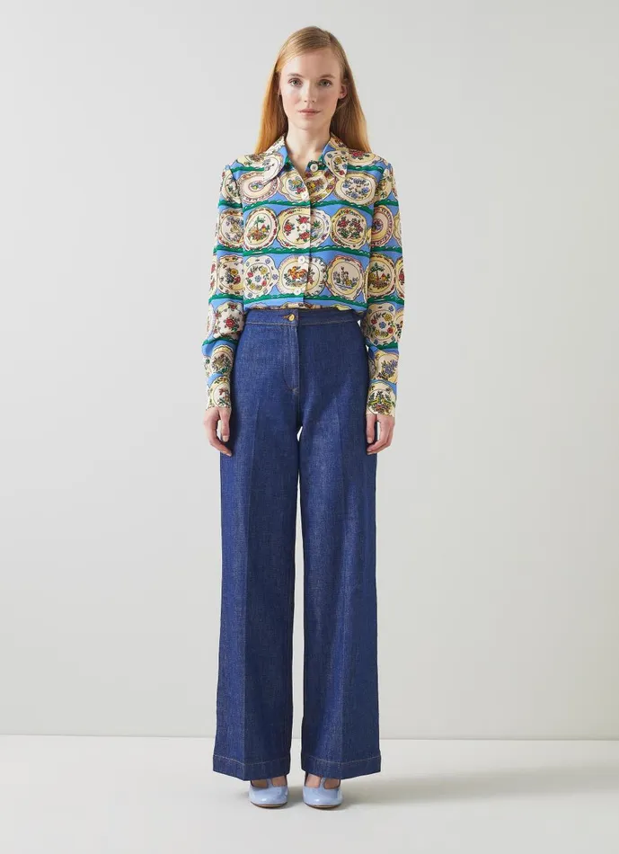 Women Tops LKBennett Erica Plate Print Silk Blouse Multi