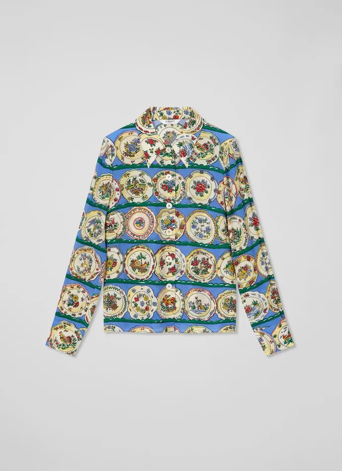 Women Tops LKBennett Erica Plate Print Silk Blouse Multi