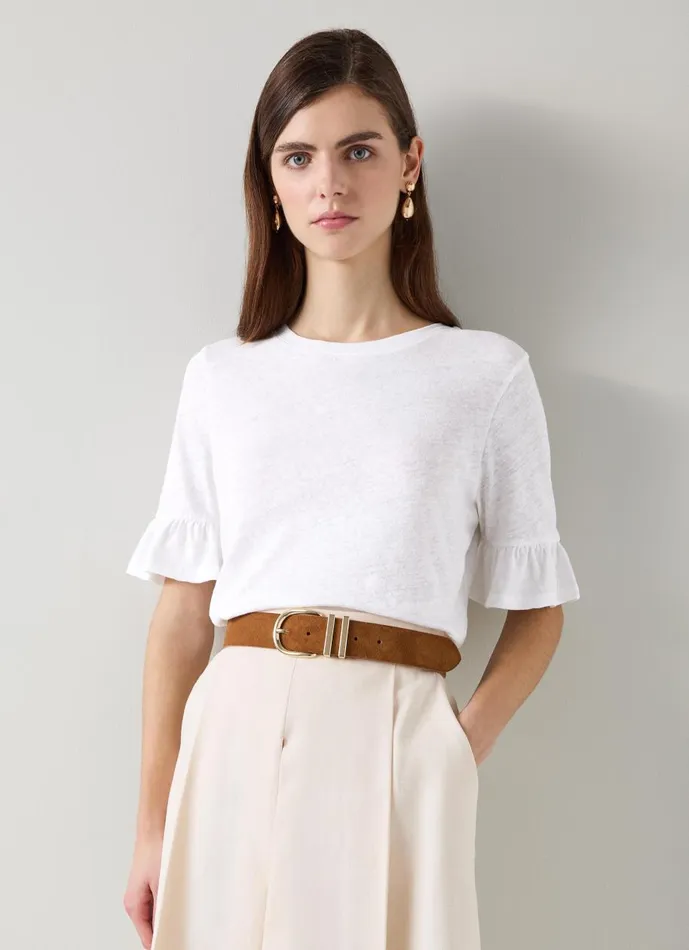 Women Tops LKBennett Gene Linen Frill TShirt In White White