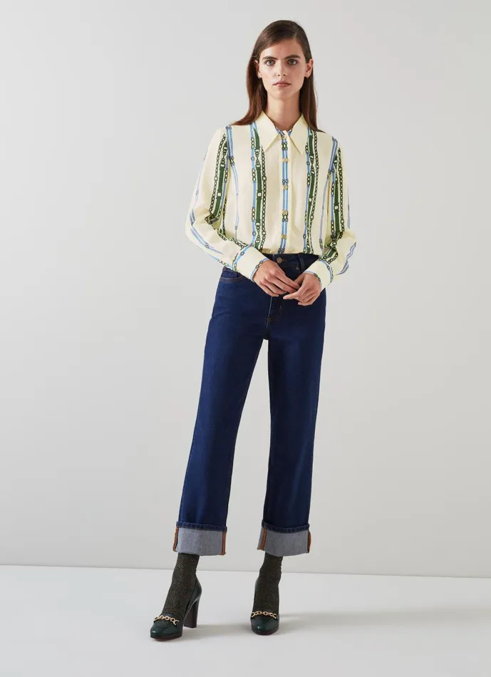 Women Tops LKBennett Hardy Cream Belt Print ViscoseSilk Blend Shirt Multi