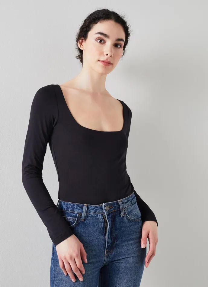 Women Tops LKBennett Miriam Black Square Neck Top With LENZING ECOVERO Viscose Black Women Tops LKBennett Miriam Black Square Neck Top With LENZING ECOVERO Viscose Black