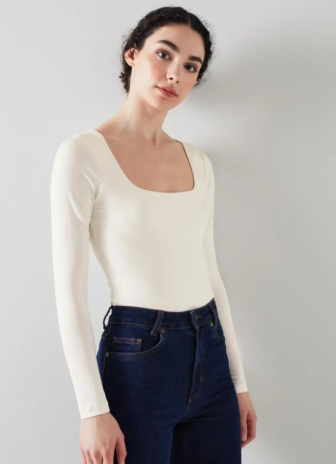 Women Tops LKBennett Miriam Ivory Square Neck Top With LENZING ECOVERO Viscose Ivory