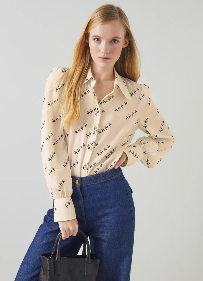 Women Tops LKBennett Sonya Monkey Print ViscoseSilk Blend Blouse Black