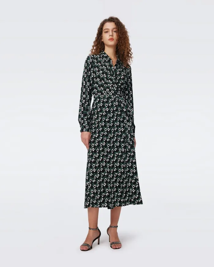 Women Tori Wrap Dress Tiny Chain Spots Black DVF Dresses