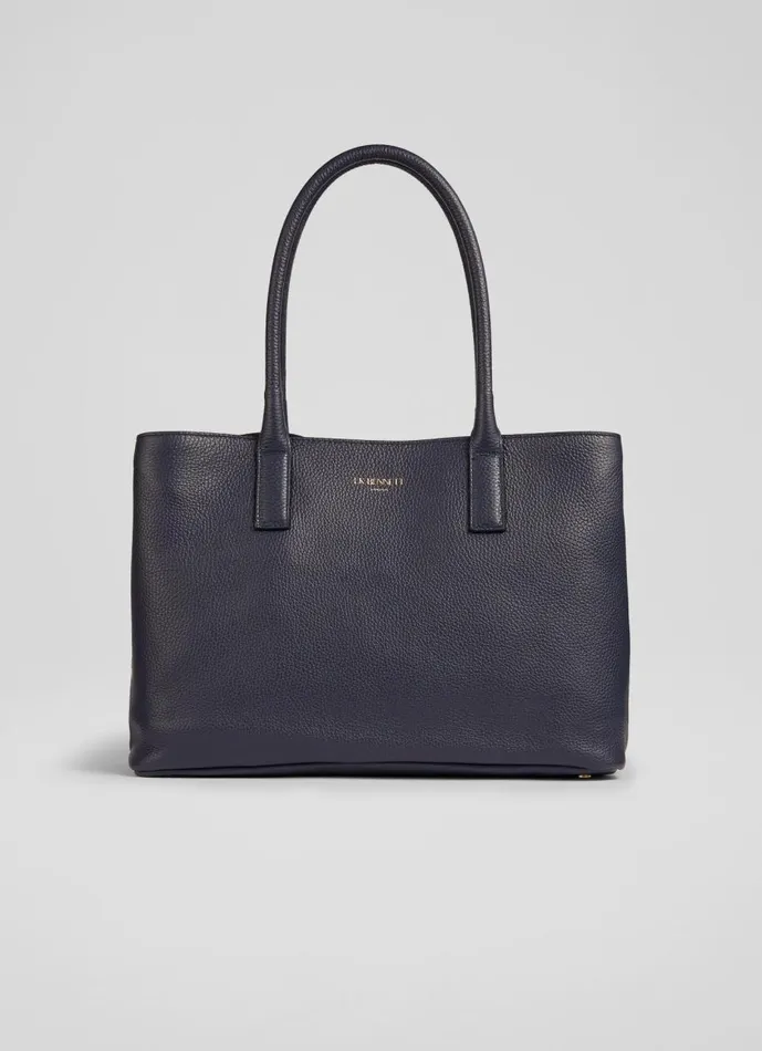 Women Tote Bags LKBennett Lillian Midnight Grainy Leather Tote Bag