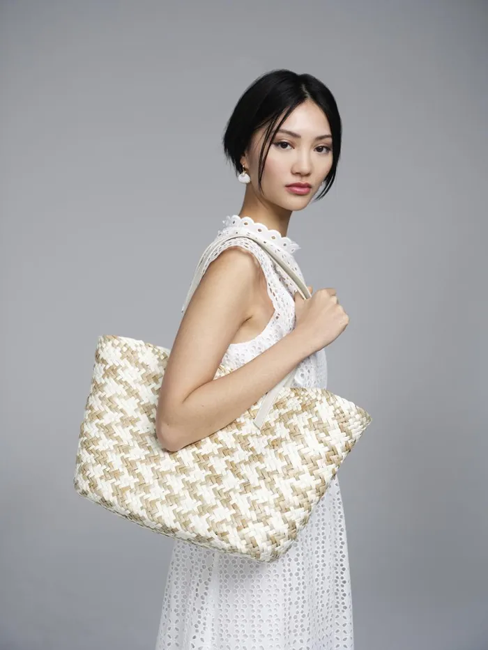 Women Tote Bags LKBennett Sansa White And Natural Straw Basket Bag