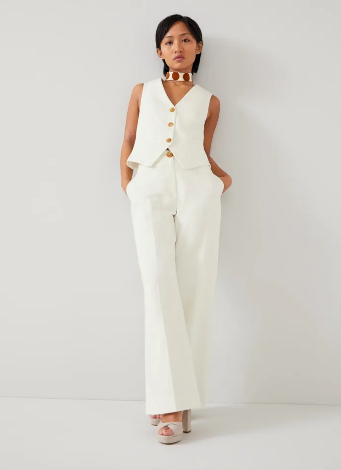 Women Trousers LKBennett Ami Petite Cream Italian Cotton WideLeg Trousers Ecru Women Trousers LKBennett Ami Petite Cream Italian Cotton WideLeg Trousers Ecru