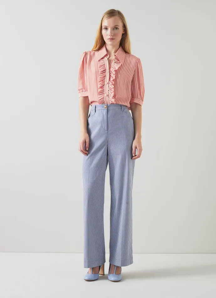 Women Trousers LKBennett Gene Blue And White Stripe CottonRich Trousers Blue White Women Trousers LKBennett Gene Blue And White Stripe CottonRich Trousers Blue White