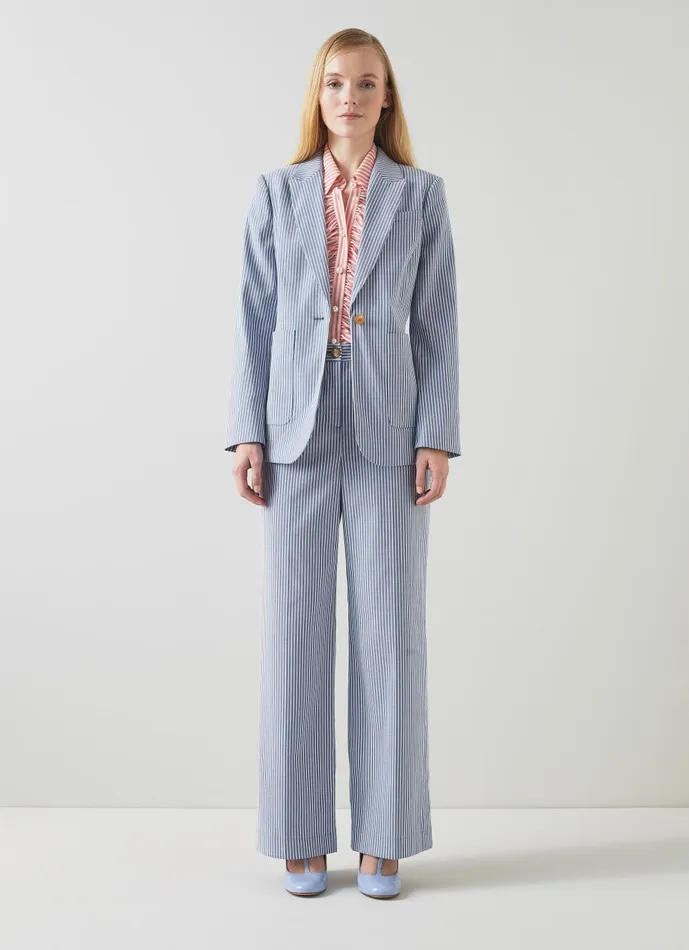 Women Trousers LKBennett Gene Blue And White Stripe CottonRich Trousers Blue White