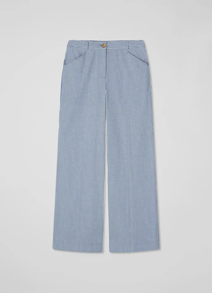Women Trousers LKBennett Gene Blue And White Stripe CottonRich Trousers Blue White