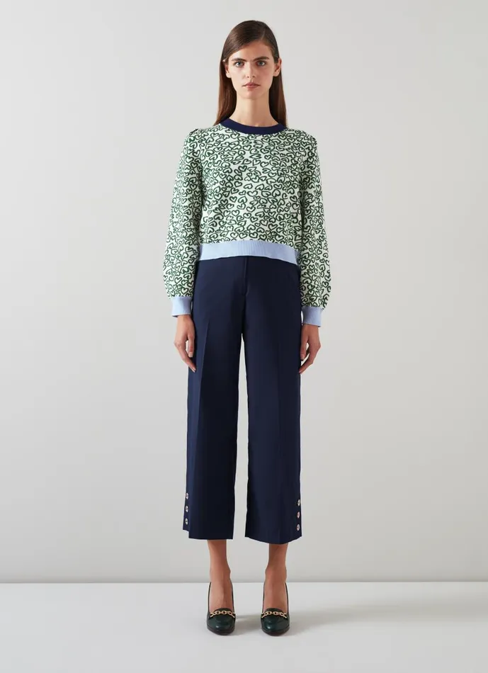 Women Trousers LKBennett Keaton Navy WideLeg Cropped Trousers Navy