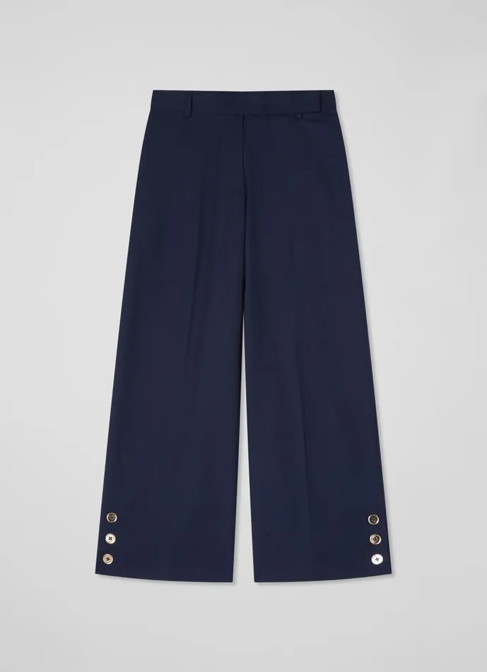 Women Trousers LKBennett Keaton Navy WideLeg Cropped Trousers Navy