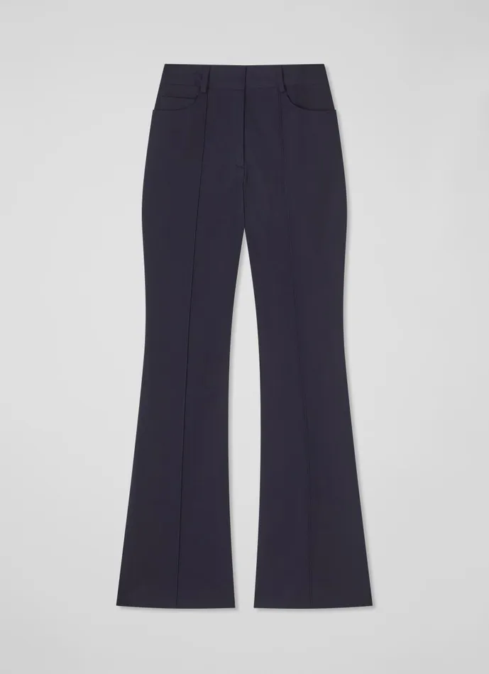 Women Trousers LKBennett Susie Navy CottonBlend Flared Trousers Navy