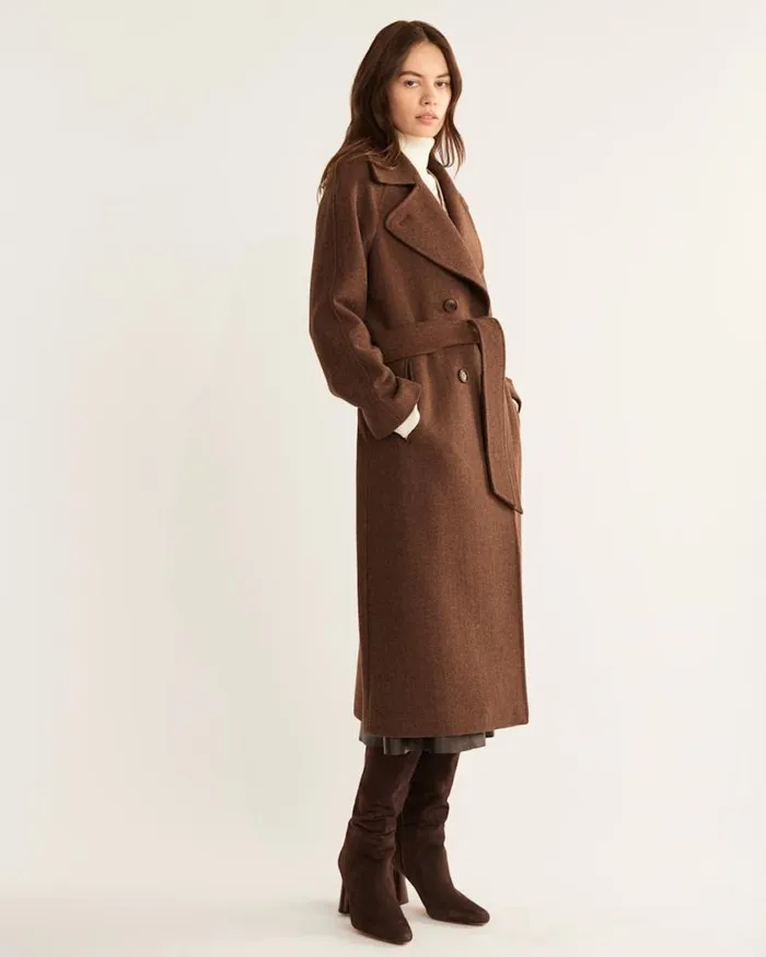Women UPTOWN LONG WOOL COAT Browncharcoal Herringbone Pendleton Jackets and Coats