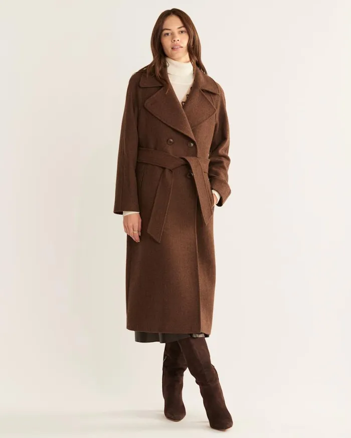 Women UPTOWN LONG WOOL COAT Browncharcoal Herringbone Pendleton Jackets and Coats