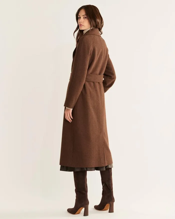 Women UPTOWN LONG WOOL COAT Browncharcoal Herringbone Pendleton Jackets and Coats