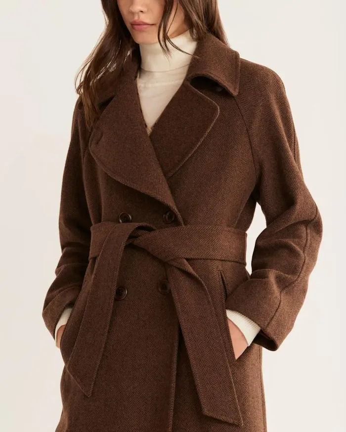 Women UPTOWN LONG WOOL COAT Browncharcoal Herringbone Pendleton Jackets and Coats