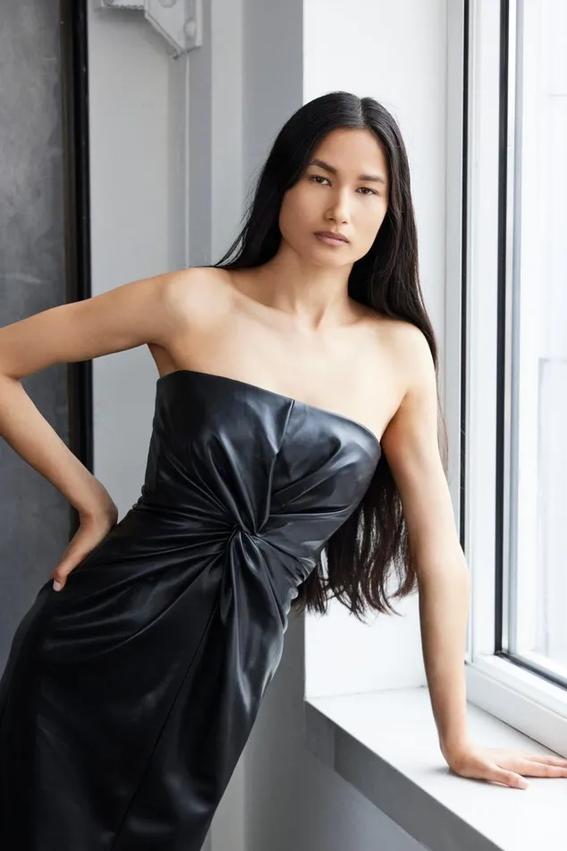 Women Vegan Leather Strapless Mckenna Dress Black Cinq Sept Midi