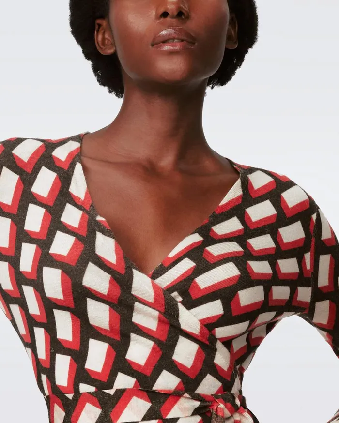 Women Vincente Wool Wrap Top Blocks Red DVF Tops