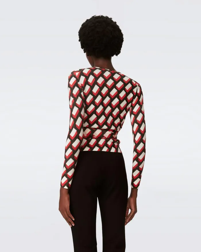 Women Vincente Wool Wrap Top Blocks Red DVF Tops
