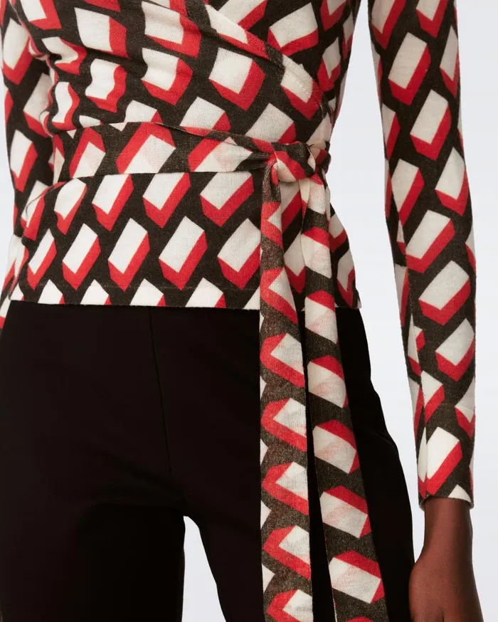 Women Vincente Wool Wrap Top Blocks Red DVF Tops