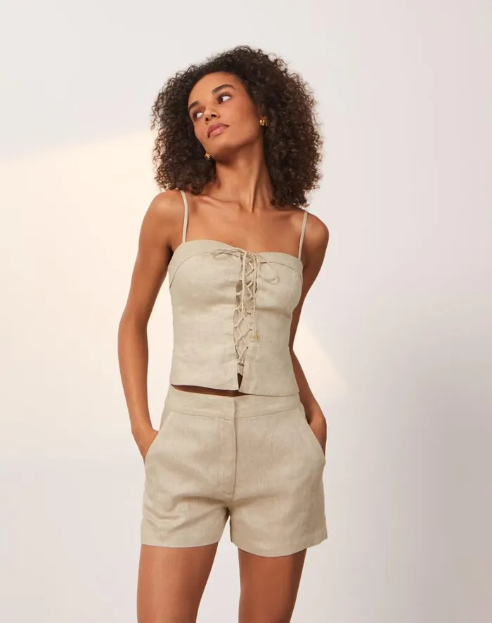 Women ViX Paula Hermanny Bottoms Giu Tailored Shorts 8211 Natural